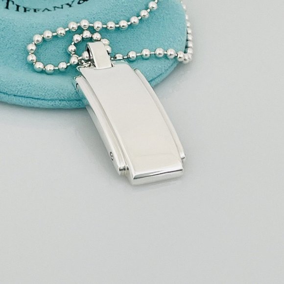 24" Tiffany & Co Mens Unisex Metropolis Pendant Dog Chain Bead Necklace - Picture 2 of 7